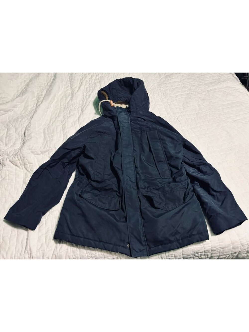 Old Navy Mens Hooded Winter Jacket With Sherpa Lining Size Large Navy Blue Polye